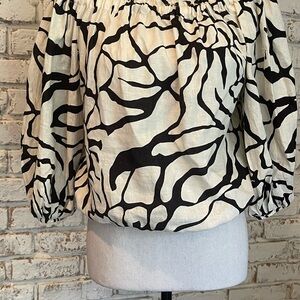 Rachel Zoe Cream and Black Abstract Blouse